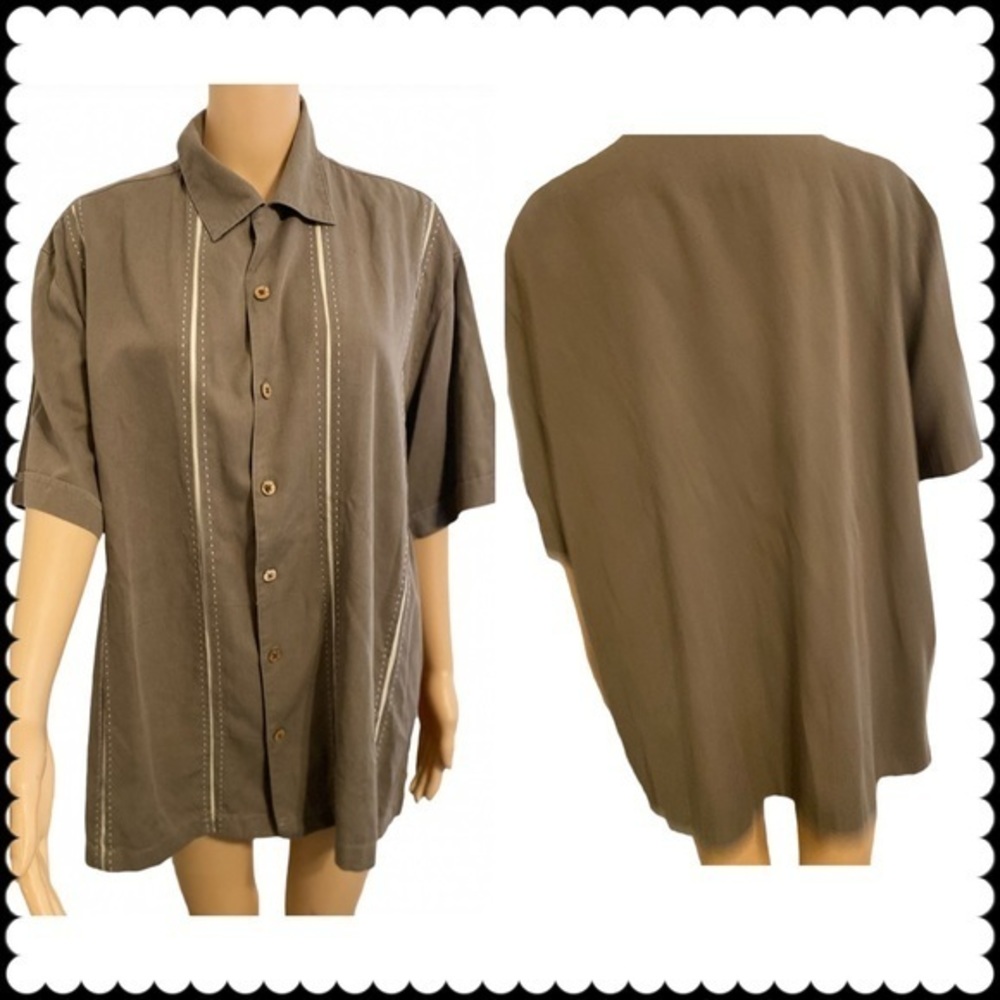 Caribbean Silk Blend Men’s XL Brown Button Down Short Sleeve